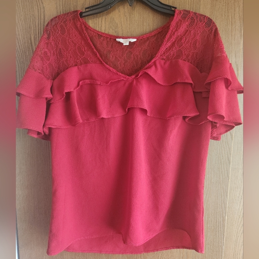 Candie's Elegant Red Lace Ruffle Blouse